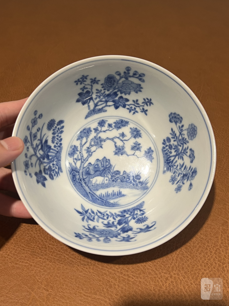 清道光 粉地洋彩轧道开光丹桂飘香纹节令膳碗 - 图14